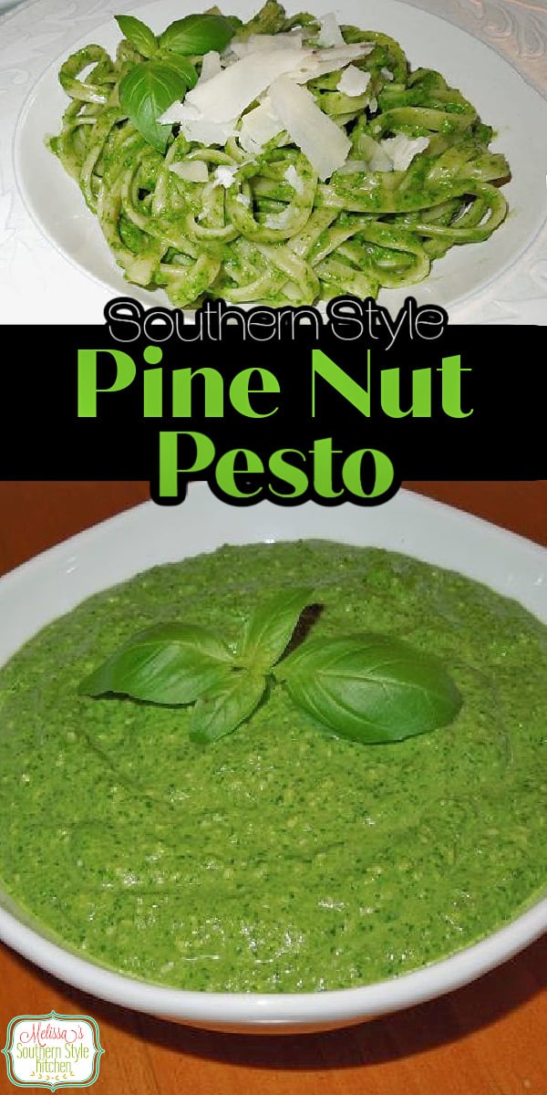 Skip the store-bought jar and make this fresh Pine Nut Pesto at home! Made with basil, toasted pine nuts, Parmesan, garlic, and olive oil, this easy pesto is bursting with flavor and perfect for pasta, pizza, sandwiches, grilled chicken, seafood, and vegetables. Freeze extra to enjoy all year long! #PineNutPesto #HomemadePesto #BasilPesto #EasyRecipes #SummerRecipes #FreshBasil #ItalianRecipes #MealPrep via @melissasssk