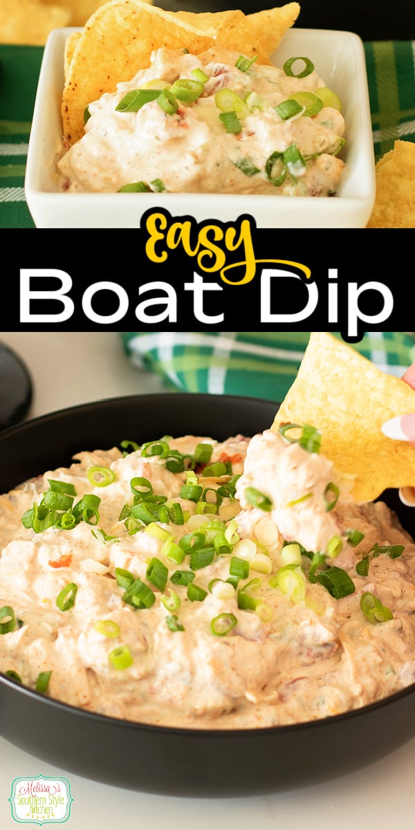 A creamy twist on the viral Boat Dip! Chive & onion cream cheese and fire-roasted Rotel give this easy dip a smoky, savory kick. Perfect for lake days, cookouts, and game day! #BoatDip #BoatDipRecipe #EasyAppetizer #SouthernRecipes #DipRecipe #SummerRecipes #RotelRecipes #GameDayFood via @melissasssk
