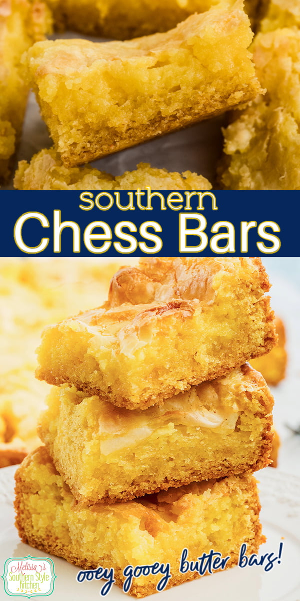 These Southern Chess Bars are rich, buttery, and packed with creamy, melt-in-your-mouth goodness! Made with a simple cake mix crust and luscious cream cheese filling, these easy dessert bars are perfect for potlucks, holidays, bake sales, and family gatherings. #SouthernChessBars #ChessBars #OoeyGooeyButterBars #ButterBars #SouthernDesserts #EasyDesserts #DessertBars #CreamCheeseDessert #OldFashionedDesserts #PotluckDesserts #HolidayDesserts #HomemadeDesserts #Southern #DessertRecipes via @melissasssk