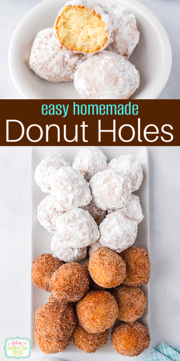 These Homemade Donut Holes are golden, fluffy, bite-sized treats with a crisp exterior and tender center. Toss them in cinnamon sugar or confectioners&rsquo; sugar for an easy old-fashioned breakfast, brunch treat, or sweet afternoon snack. Perfect with a hot cup of coffee! #HomemadeDonutHoles #DonutHoles #HomemadeDonuts #EasyDonuts #CinnamonSugar #BreakfastRecipes #BrunchRecipes #SouthernRecipes #SouthernBaking #OldFashionedRecipes #SweetTreats #EasyDesserts #HomemadeTreats #CoffeeTime #WeekendBreakfast via @melissasssk