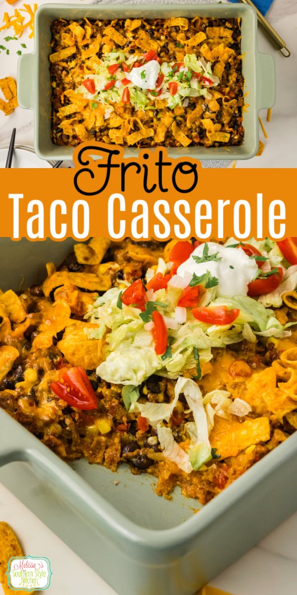Craving an easy family dinner everyone will love? This Frito Taco Casserole is loaded with seasoned ground beef, melty cheddar cheese, taco seasoning, crunchy Fritos, and all your favorite taco toppings. Perfect for busy weeknights, potlucks, game day, or feeding a hungry crowd. #FritoTacoCasserole #TacoCasserole #EasyDinner #GroundBeefRecipes #FamilyDinner #WeeknightDinner #ComfortFood #CasseroleRecipe #TexMexRecipes #PotluckRecipes #GameDayFood #EasyCasseroles #DinnerIdeas #SouthernRecipes via @melissasssk