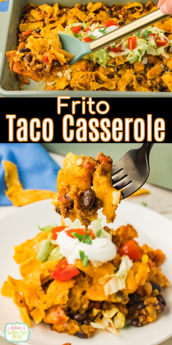 Craving an easy family dinner everyone will love? This Frito Taco Casserole is loaded with seasoned ground beef, melty cheddar cheese, taco seasoning, crunchy Fritos, and all your favorite taco toppings. Perfect for busy weeknights, potlucks, game day, or feeding a hungry crowd. #FritoTacoCasserole #TacoCasserole #EasyDinner #GroundBeefRecipes #FamilyDinner #WeeknightDinner #ComfortFood #CasseroleRecipe #TexMexRecipes #PotluckRecipes #GameDayFood #EasyCasseroles #DinnerIdeas #SouthernRecipes via @melissasssk