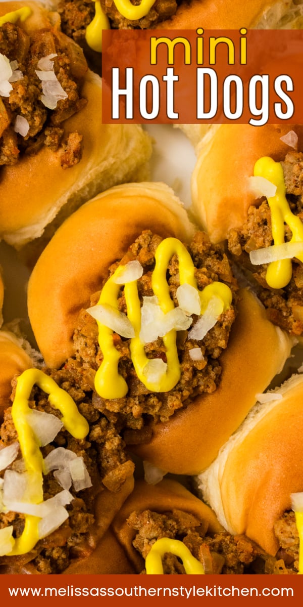 These Mini Hot Dogs with Chili on Hawaiian Rolls are a fun, bite-sized twist on a classic comfort food favorite! Sweet Hawaiian rolls, mini hot dogs and hearty chili come together for an easy appetizer that's perfect for game day, holiday parties, potlucks and family gatherings. Add this crowd-pleasing recipe to your menu for your next get-together! #MiniHotDogs #HawaiianRollRecipes #GameDayAppetizers #EasyAppetizers #PartyFood #SouthernCooking via @melissasssk