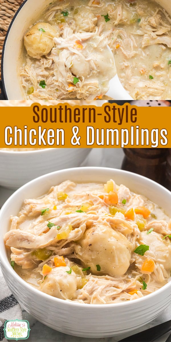 This Southern Chicken and Dumplings recipe is old-fashioned comfort food at its best! Tender chicken, rich savory broth, and homemade drop dumplings made from scratch come together in this classic Southern supper. Perfect for Sunday dinner, chilly evenings, or whenever you&rsquo;re craving a hearty, homemade meal just like Grandma made! #SouthernChickenAndDumplings #ChickenAndDumplings #SouthernComfortFood #OldFashionedRecipes #SouthernRecipes #ComfortFood #HomemadeDumplings via @melissasssk